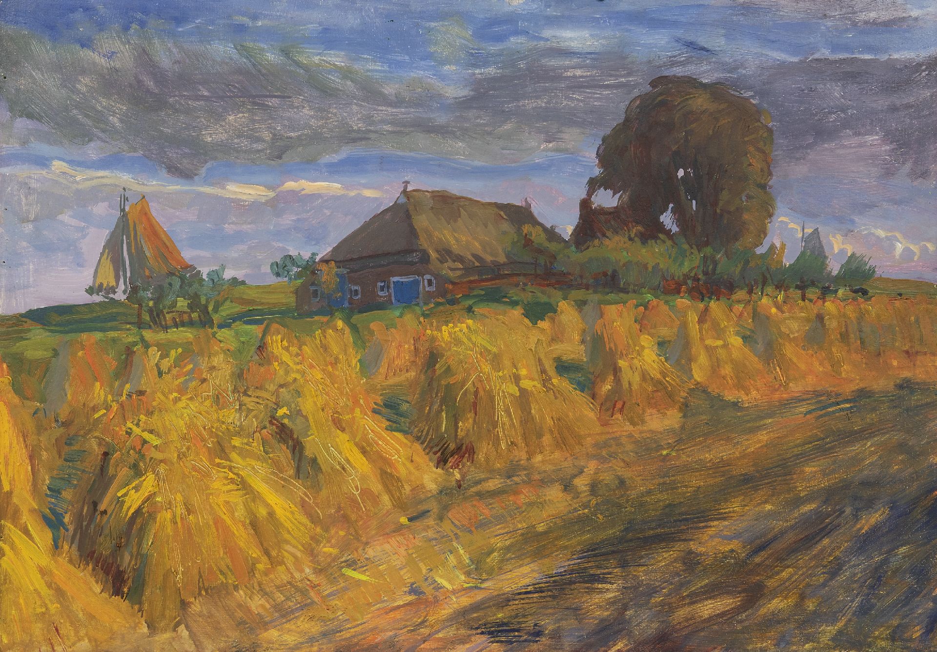 Dijkstra J. Johannes 'Johan' Dijkstra, Bauernhof mit Heugarben, Öl