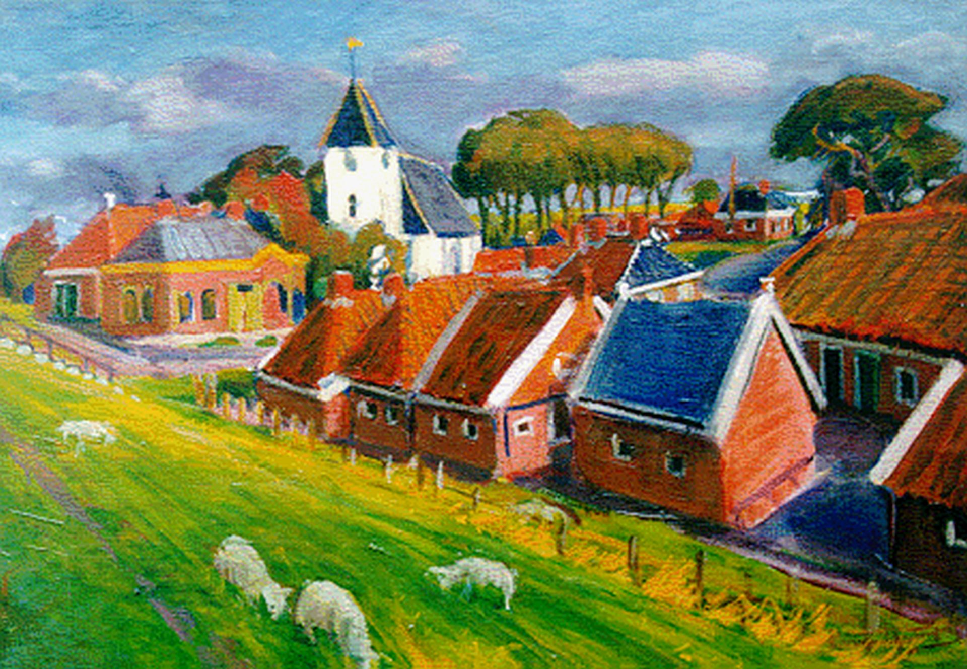 Dijkstra J. Johannes 'Johan' Dijkstra, Gezicht op Oterdum, olieverf