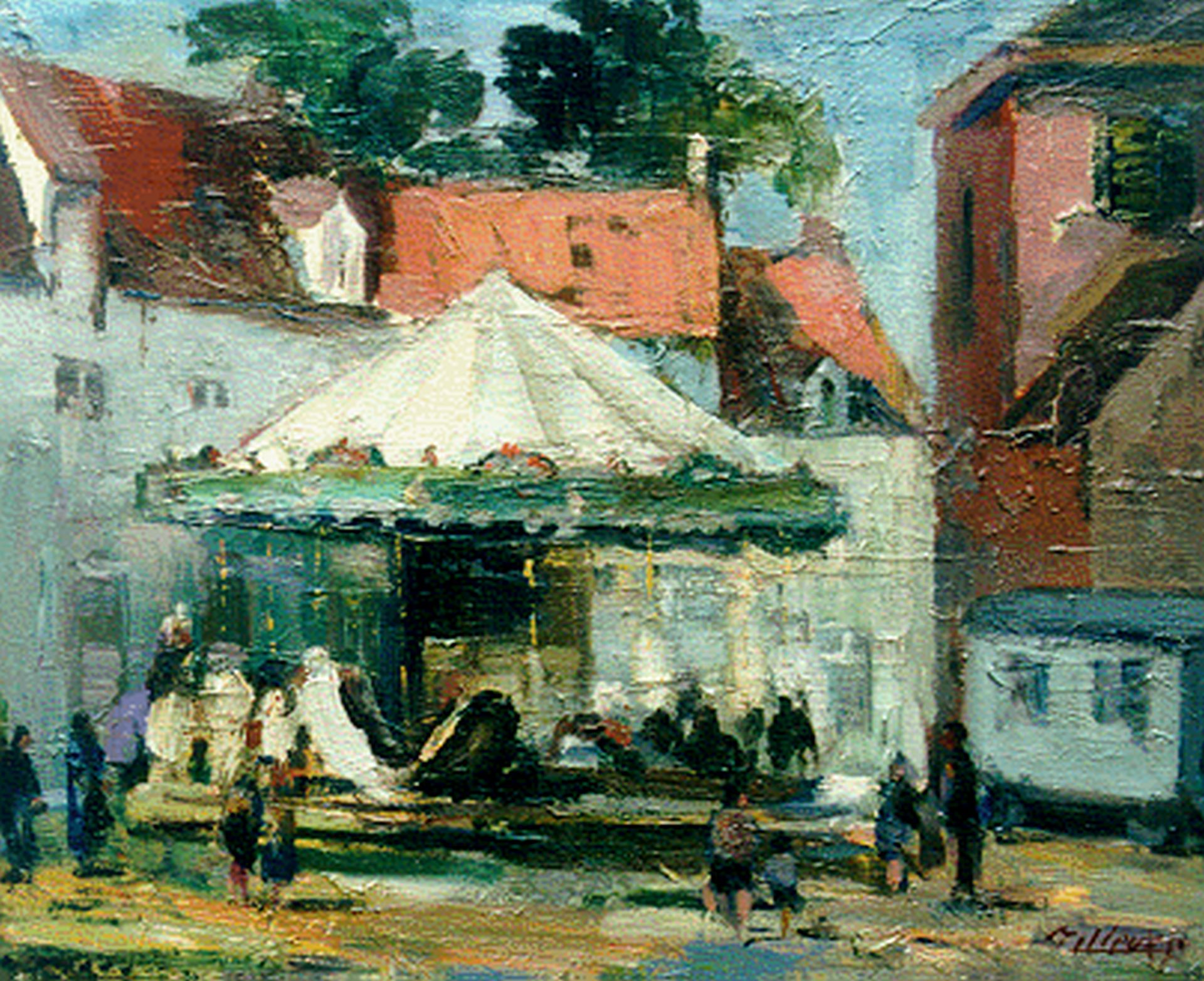 Tilleux J. Joseph Tilleux, Carrousel op het dorpsplein, olieverf op