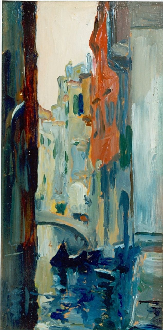 Hermann-Paul R.G.  | René Georges Hermann-Paul, Grachtje te Venetie, olieverf op paneel 20,2 x 10,1 cm