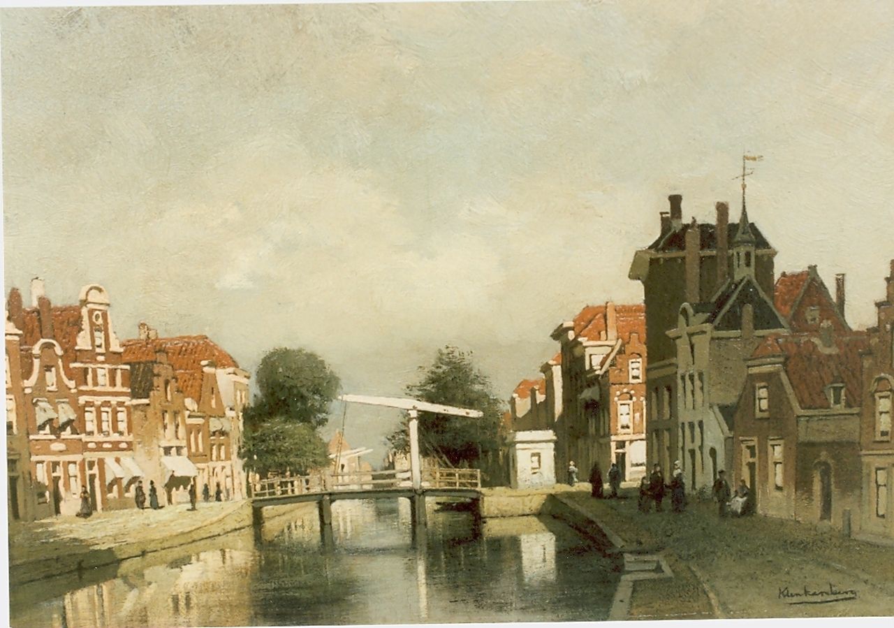 Klinkenberg J.C.K.  | Johannes Christiaan Karel Klinkenberg, Stadsgracht met ophaalbrug, olieverf op paneel 19,7 x 27,8 cm, gesigneerd rechtsonder