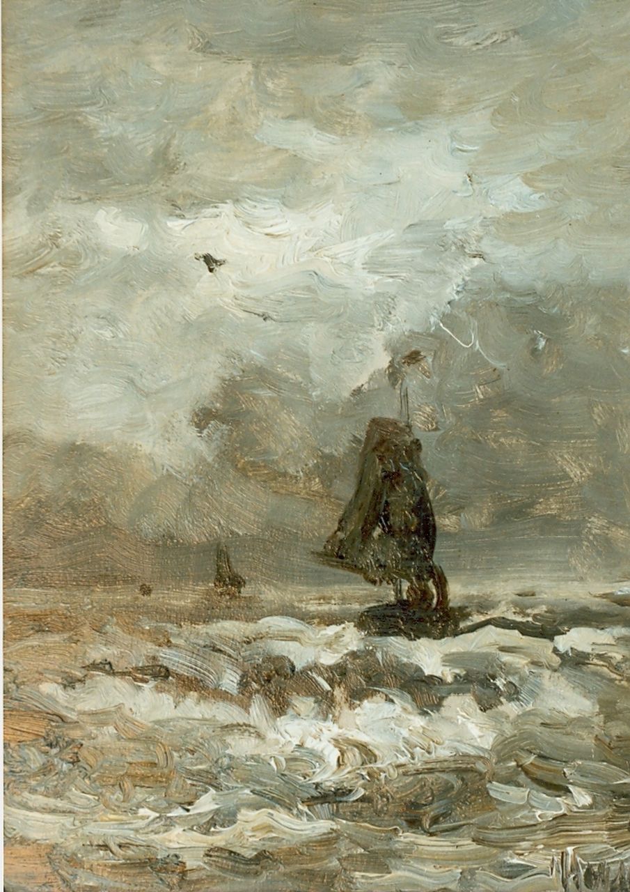 Mesdag H.W.  | Hendrik Willem Mesdag, Boten op volle zee, olieverf op paneel 23,6 x 18,0 cm, gesigneerd rechtsonder