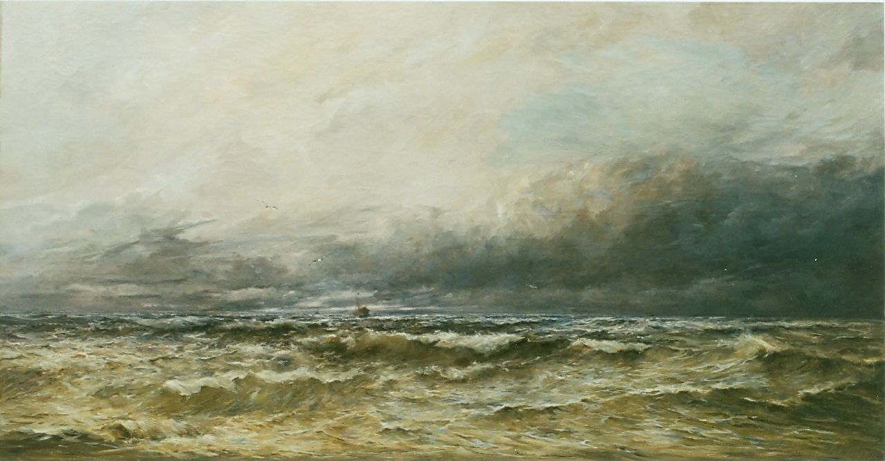 Arden H.  | Henri Arden, Onstuimig weer op de Noordzee, olieverf op doek 90,0 x 170,0 cm, gesigneerd rechtsonder