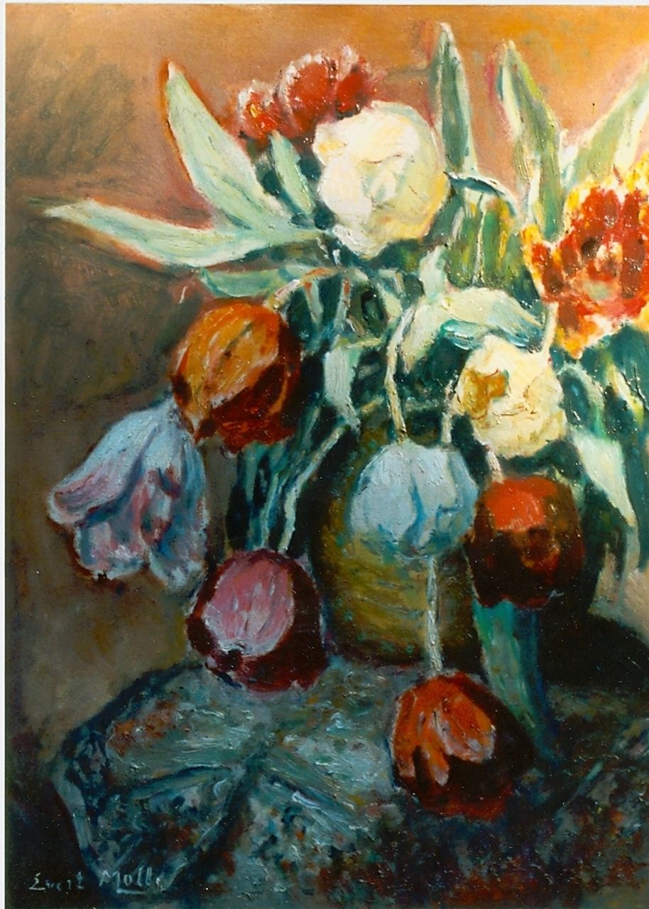 Moll E.  | Evert Moll, Tulpen in een vaas, olieverf op doek 59,0 x 49,0 cm, gesigneerd linksonder