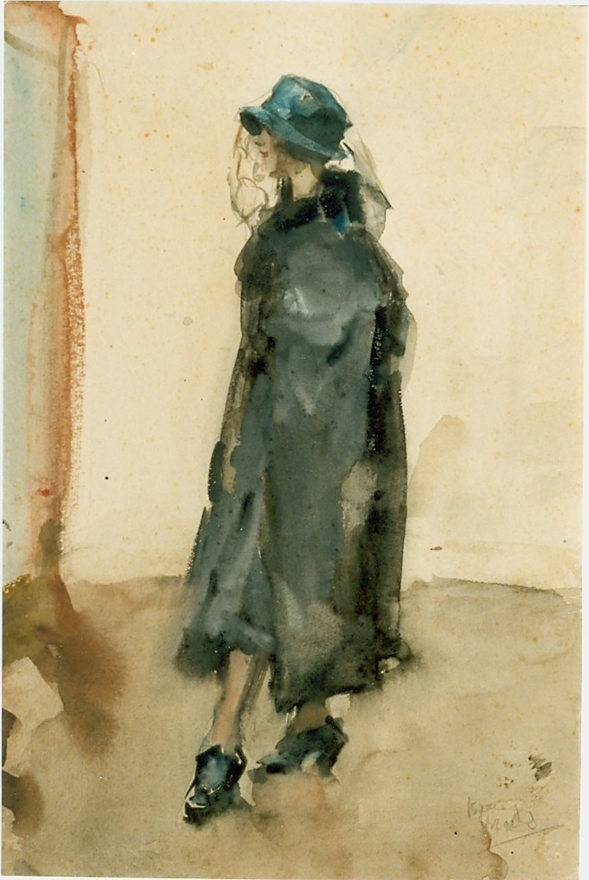 Israels I.L.  | 'Isaac' Lazarus Israels, Elegante vrouw voor passpiegel, aquarel op papier 26,0 x 37,5 cm, gesigneerd rechtsonder
