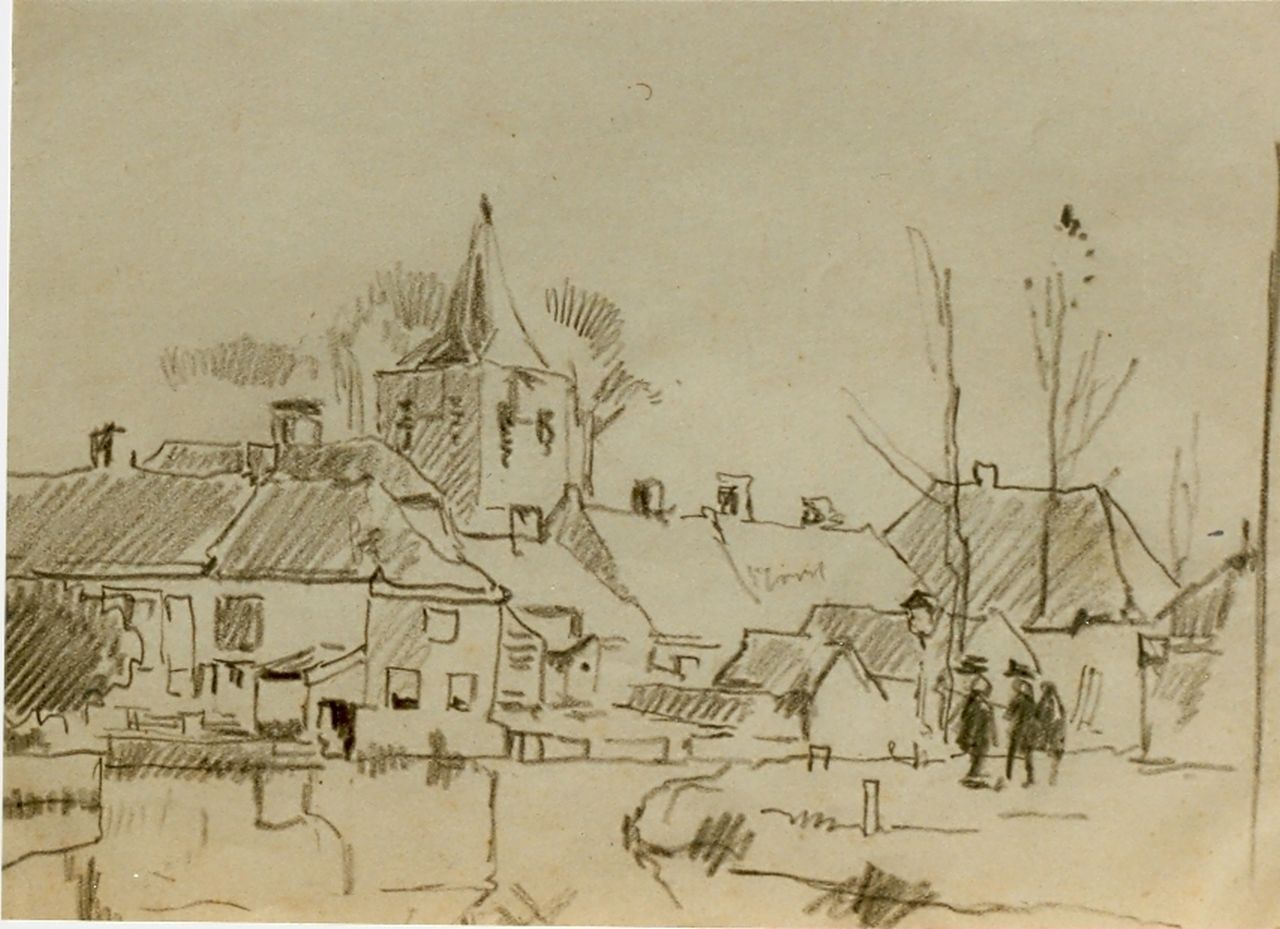 Vreedenburgh C.  | Cornelis Vreedenburgh, Dorpsgezichtje, potlood op papier 12,0 x 17,0 cm