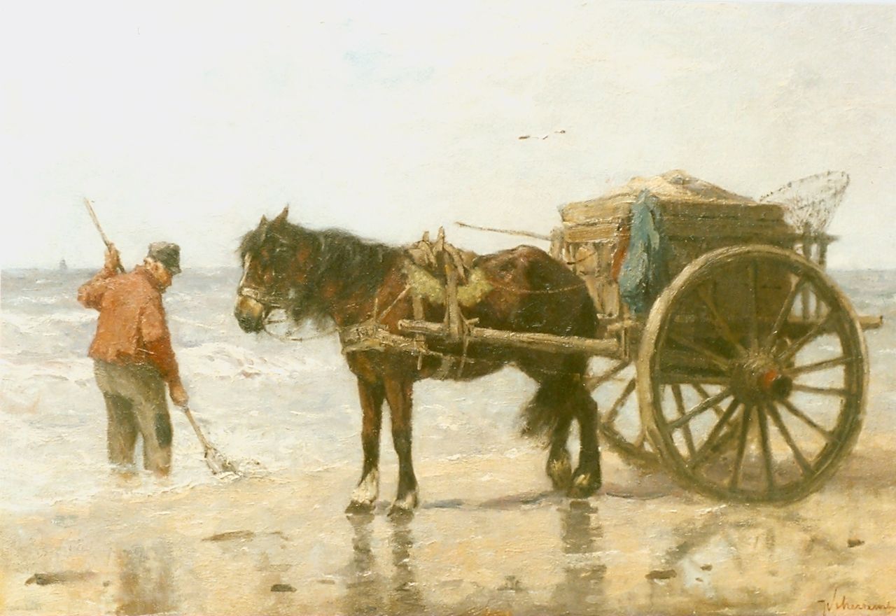 Scherrewitz J.F.C.  | Johan Frederik Cornelis Scherrewitz, Schelpenvisser op het strand, olieverf op doek 57,5 x 86,0 cm, gesigneerd rechtsonder