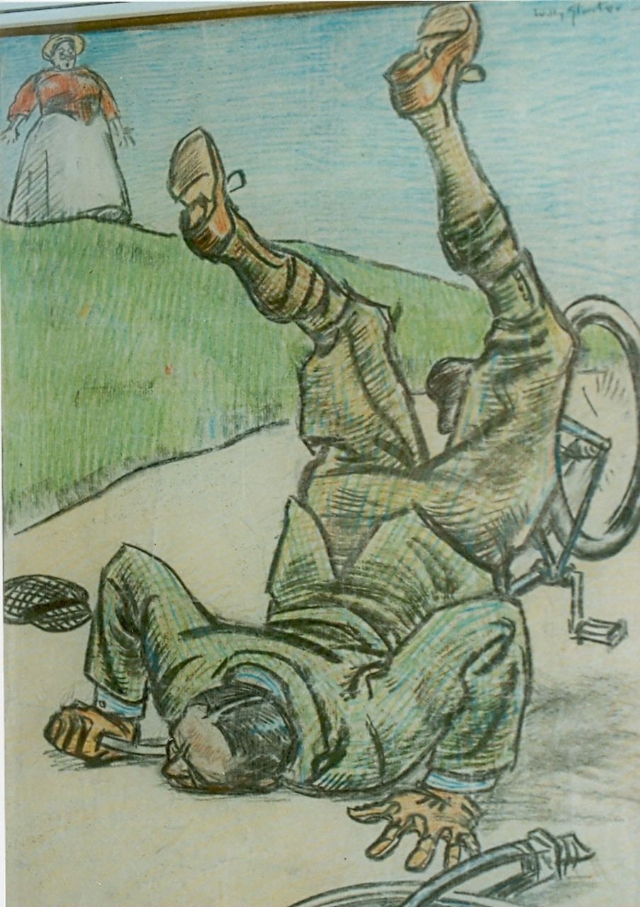 Sluiter J.W.  | Jan Willem 'Willy' Sluiter, De concurrent op zijn bek, krijt op papier 41,0 x 32,0 cm, gesigneerd rechtsboven en Gedateerd 1916
