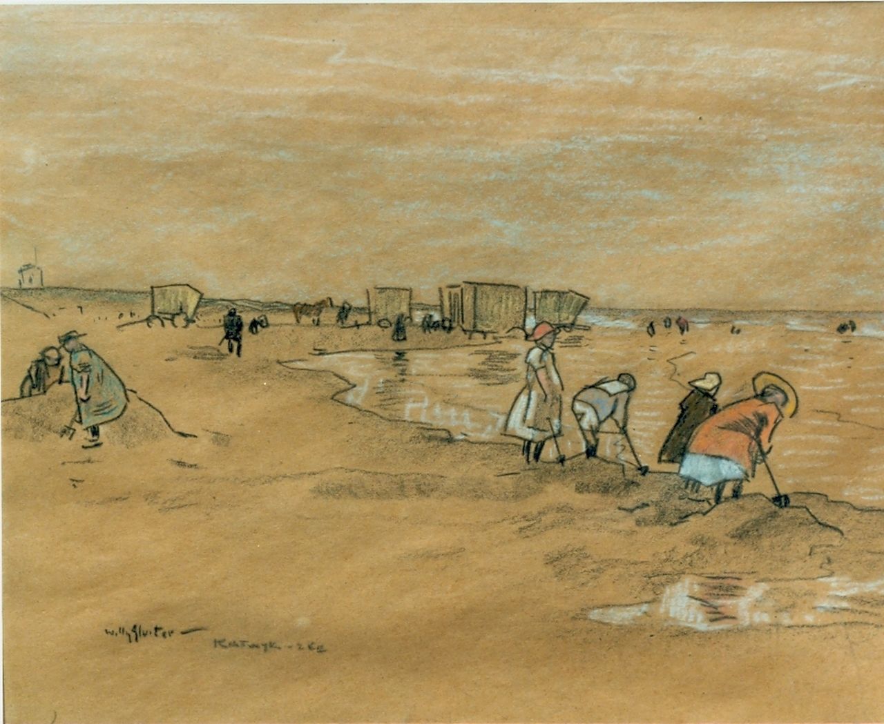 Sluiter J.W.  | Jan Willem 'Willy' Sluiter, Kinderen op het strand, tekening op papier 30,5 x 37,5 cm, gesigneerd linksonder