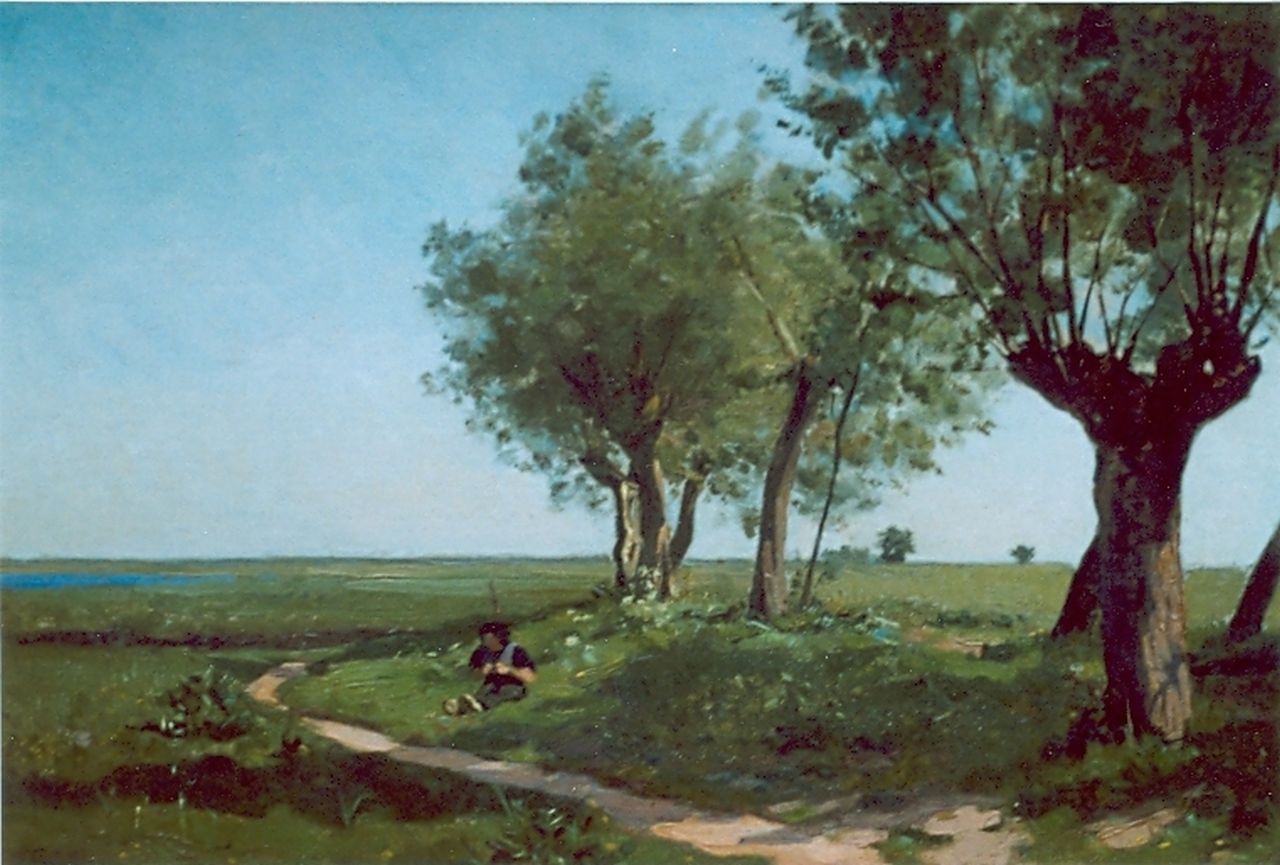Tholen W.B.  | Willem Bastiaan Tholen, Kind langs een pad, olieverf op doek op paneel 26,0 x 38,5 cm, gesigneerd linksonder