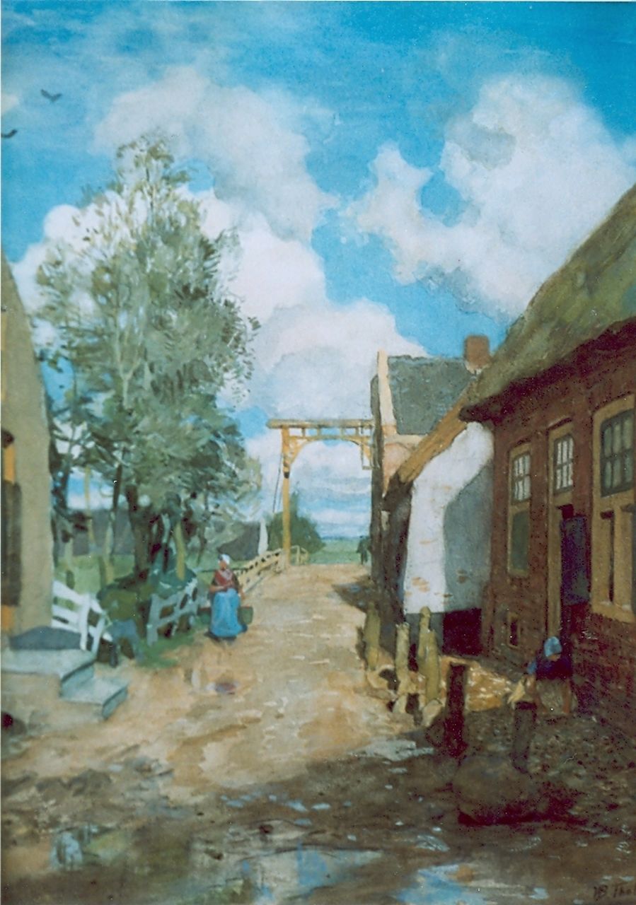 Tholen W.B.  | Willem Bastiaan Tholen, Dorpsweg met ophaalbrug, aquarel op papier 42,0 x 32,0 cm, gesigneerd rechtsonder