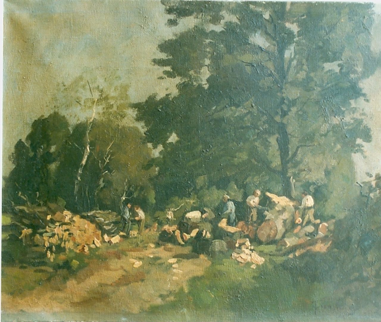 Vuuren J. van | Jan van Vuuren, Houthakkers in het bos, olieverf op doek 29,0 x 36,0 cm, gesigneerd rechtsonder
