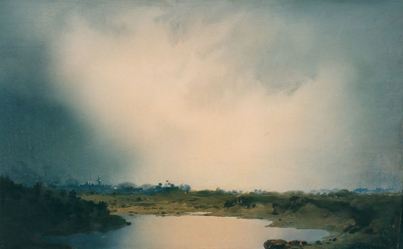 Voerman sr. J.  | Jan Voerman sr., IJssellandschap met Hattem in de verte, olieverf op paneel 33,5 x 54,0 cm, gesigneerd gesign