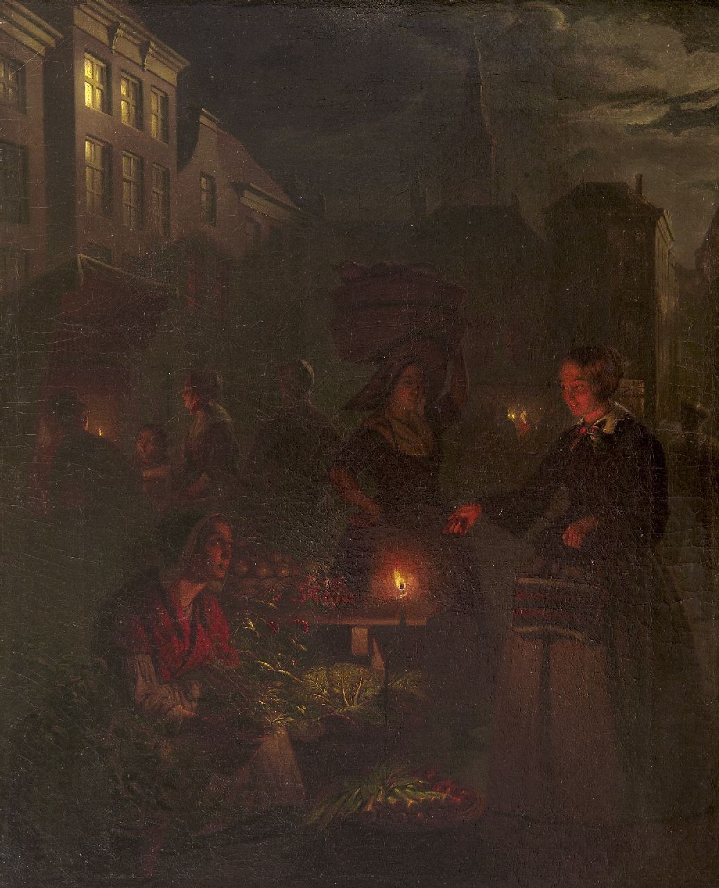 Schendel P. van | Petrus van Schendel | Schilderijen te koop aangeboden | Marktscène op de Grote Markt te Den Haag, olieverf op doek 66,5 x 51,2 cm, te dateren 1855-1860