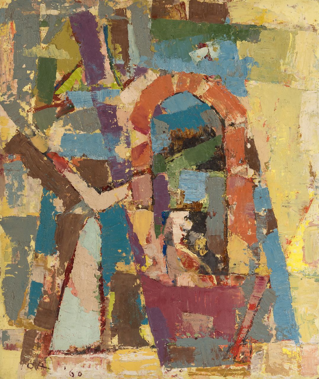 Jordens J.G.  | 'Jan' Gerrit Jordens, Compositie, olieverf op board 59,0 x 50,0 cm, gesigneerd linksonder en gedateerd '60