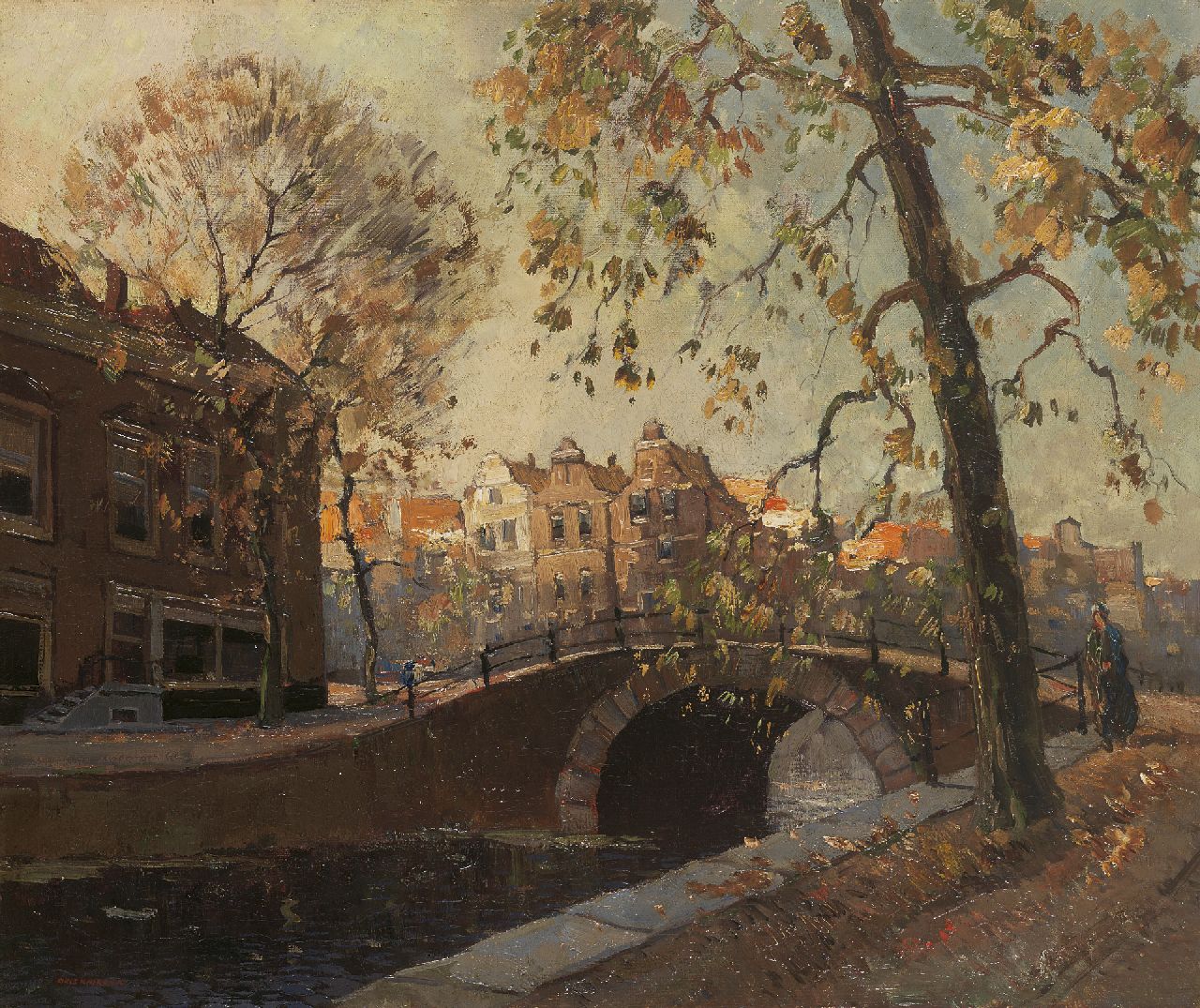 Knikker A.  | Aris Knikker, Stadsgezicht met brug, Amsterdam, olieverf op doek 46,4 x 55,3 cm, gesigneerd linksonder