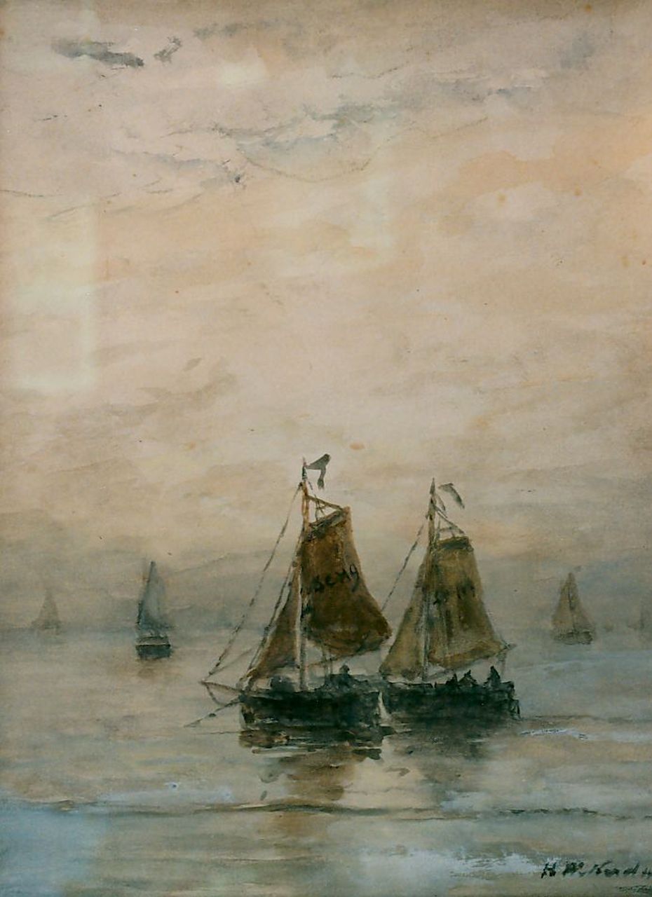 Mesdag H.W.  | Hendrik Willem Mesdag, Bomschuiten, aquarel op papier 36,5 x 26,5 cm, gesigneerd rechtsonder