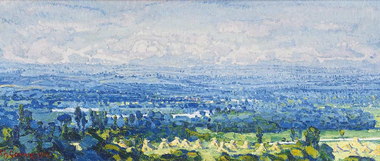 Gouwe A.H.  | Adriaan Herman Gouwe, Limburgs landschap met korenschoven, olieverf op doek 24,7 x 58,0 cm, gesigneerd linksonder en gedateerd 1917