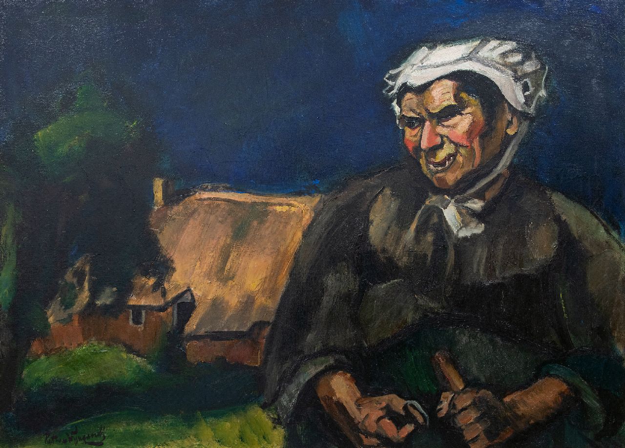 Wijngaerdt P.T. van | Petrus Theodorus 'Piet' van Wijngaerdt | Schilderijen te koop aangeboden | Brabantse boerin (Heeze), olieverf op doek 88,0 x 120,0 cm, gesigneerd linksonder