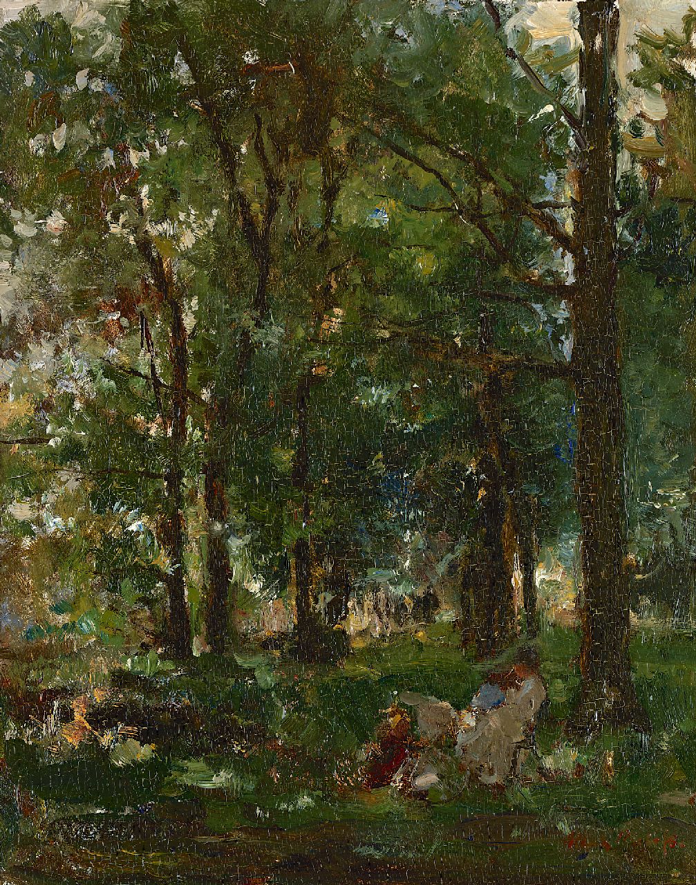 Roelofs O.W.A.  | Otto Willem Albertus 'Albert' Roelofs | Schilderijen te koop aangeboden | In het park, olieverf op paneel 39,5 x 31,8 cm, gesigneerd rechtsonder