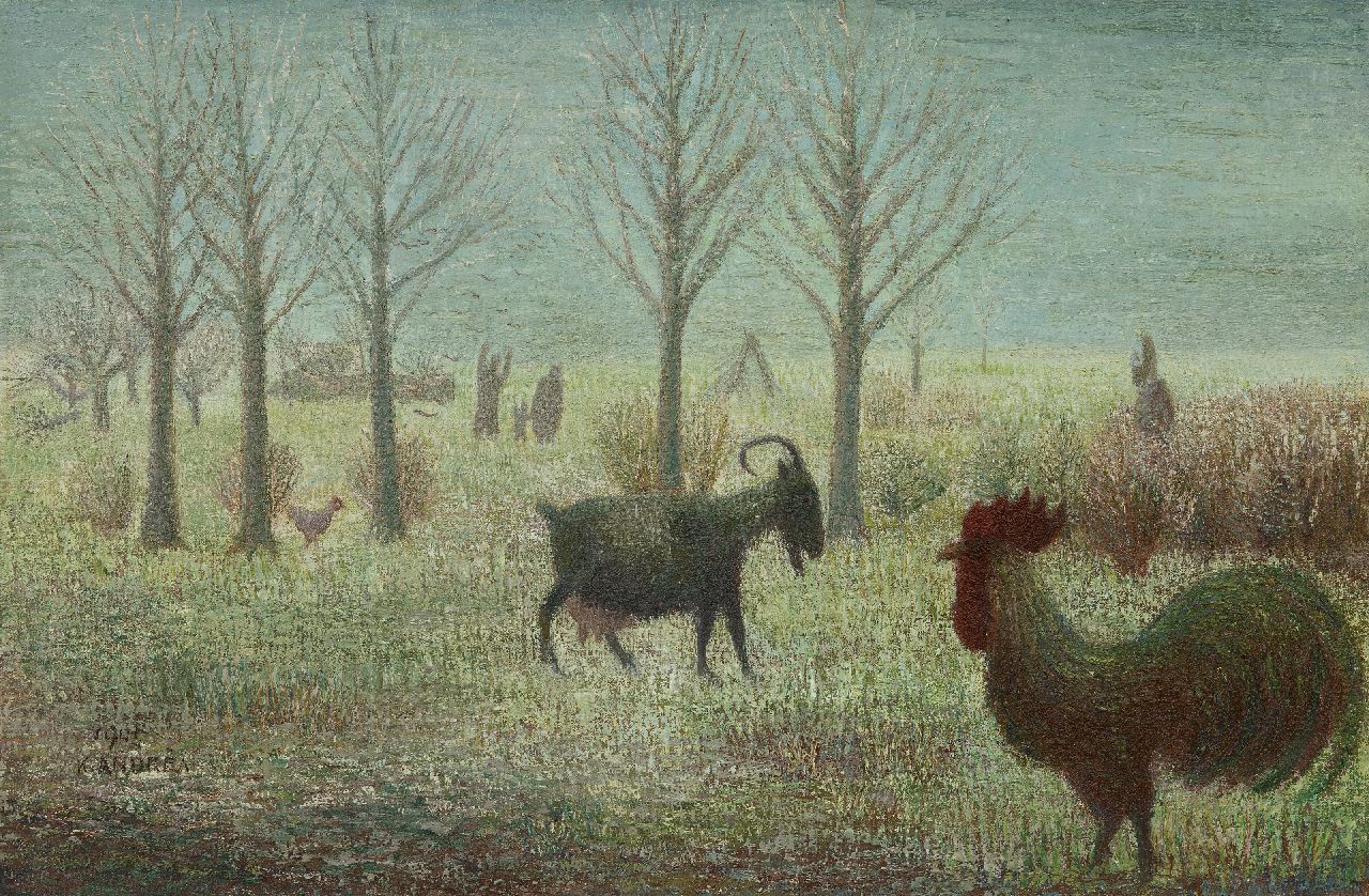 Andréa C.  | Cornelis 'Kees' Andréa | Schilderijen te koop aangeboden | Landschap met mensen en beesten, olieverf op doek 37,5 x 56,5 cm, gesigneerd linksonder en verso en gedateerd 1945