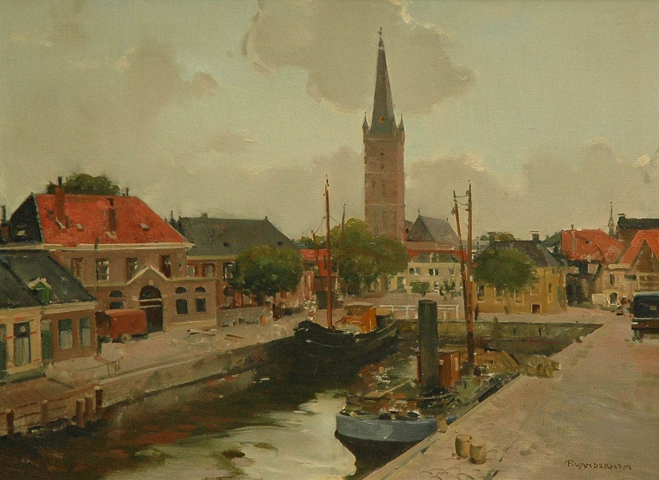 Hem P. van der | Pieter 'Piet' van der Hem, Gezicht op Steenwijk, met de Grote of Sint Clemenskerk, olieverf op doek 58,4 x 78,7 cm, gesigneerd rechtsonder