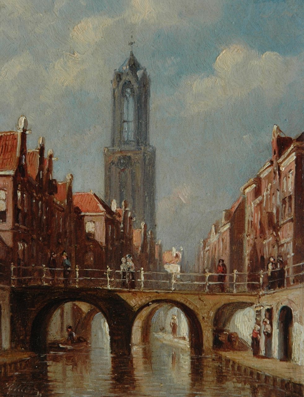 Vertin P.G.  | Petrus Gerardus Vertin, Stadsgezicht met de Utrechtse Domtoren, olieverf op paneel 14,8 x 11,3 cm, gesigneerd linksonder