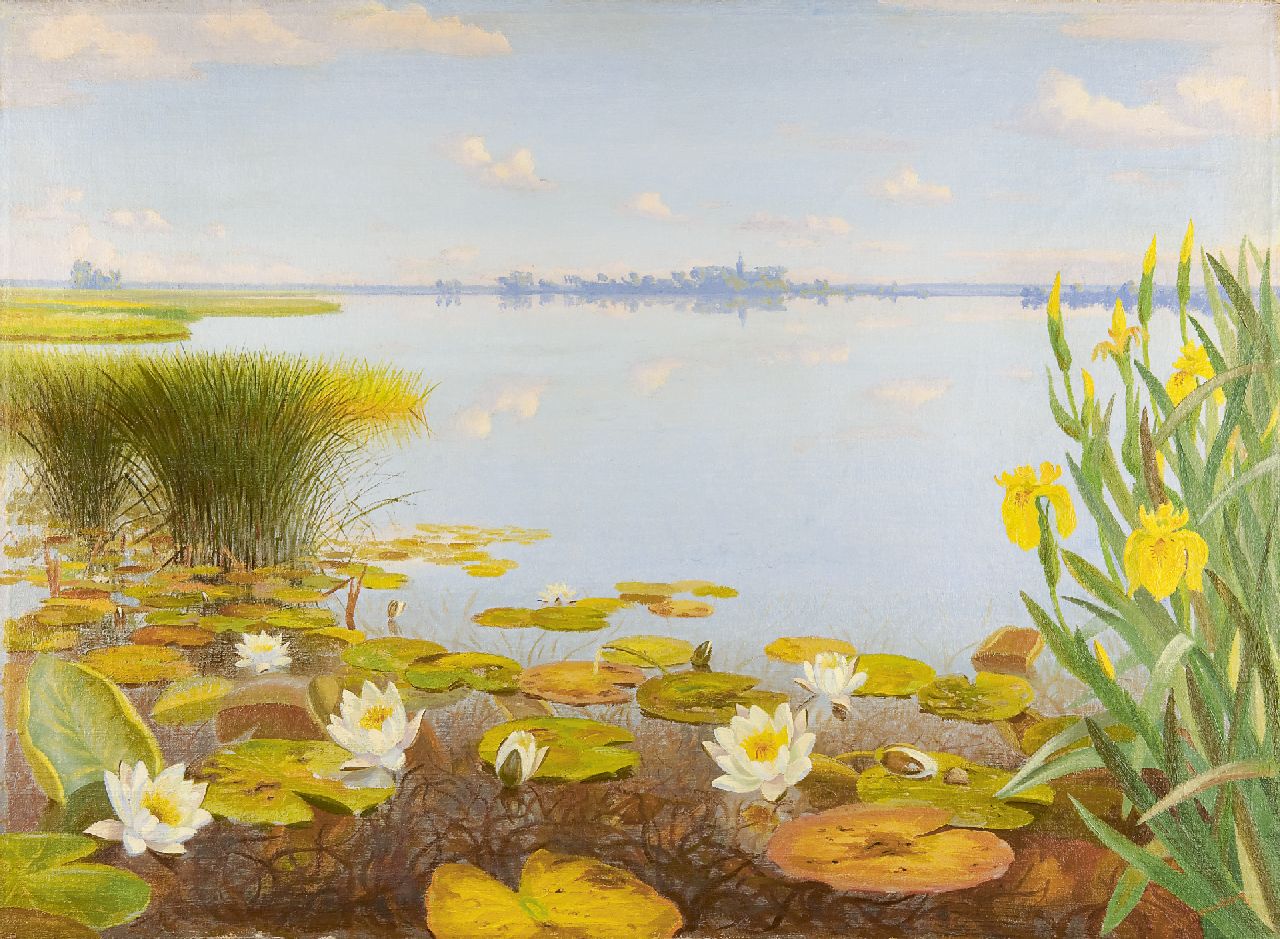 Smorenberg D.  | Dirk Smorenberg, Plasgezicht met waterlelies, olieverf op doek 80,4 x 110,3 cm, gesigneerd rechtsonder