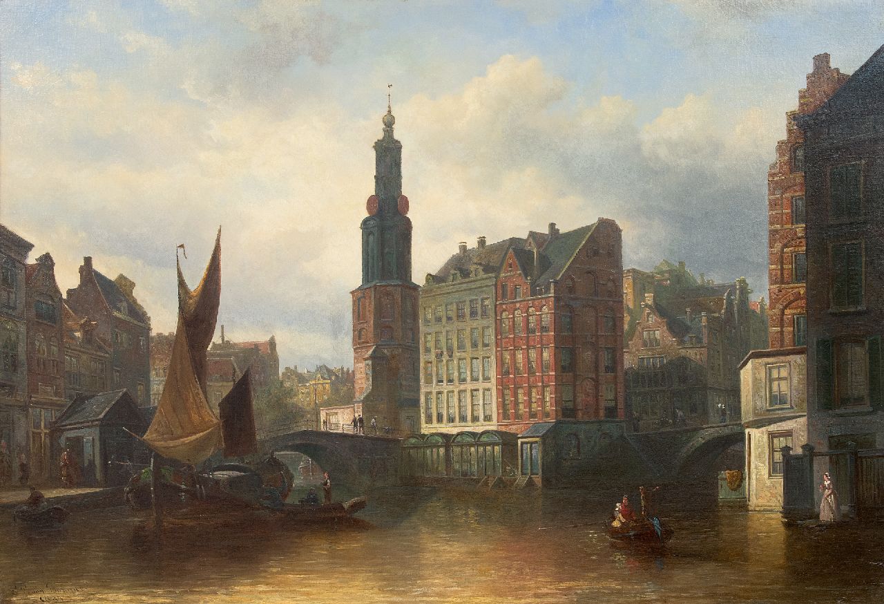 Bommel E.P. van | Elias Pieter van Bommel, Gezicht op de Munttoren, Amsterdam, olieverf op doek 63,3 x 92,7 cm, gesigneerd linksonder en gedateerd 1883