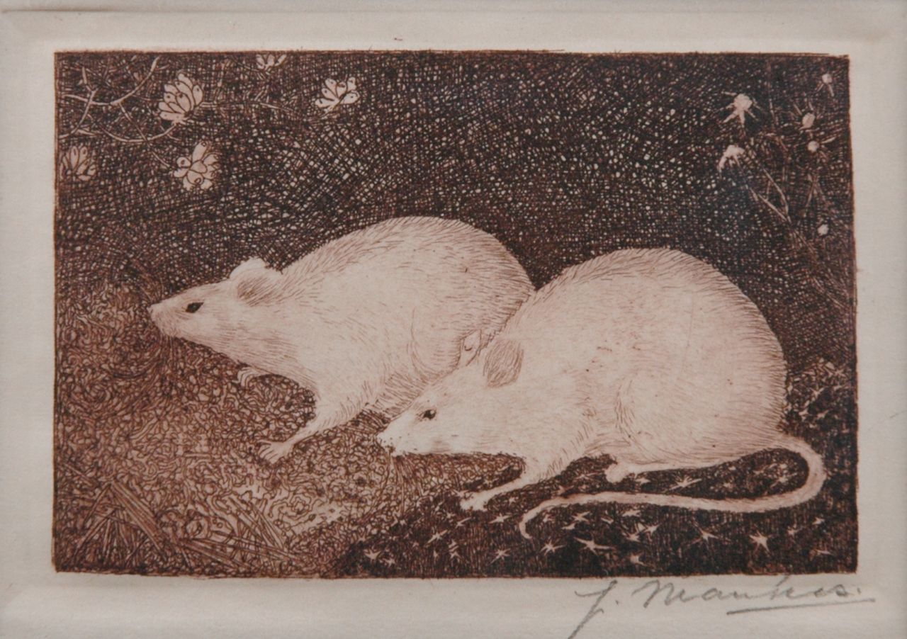 Mankes J.  | Jan Mankes, Twee muizen, ets op papier 6,5 x 10,2 cm, gesigneerd rechtsonder (in potlood) en te dateren 1916