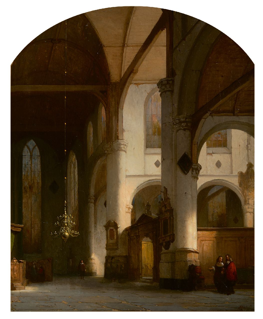 Schenkel J.J.  | Jan Jacob Schenkel, Interieur van de St. Janskerk in Gouda, olieverf op doek 52,0 x 44,2 cm, gesigneerd rechtsonder en   verkocht