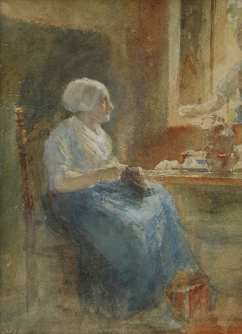 Mélis H.J.  | Henricus Joannes Mélis, Breiende vrouw, aquarel op papier 32,0 x 23,0 cm, gesigneerd linksonder