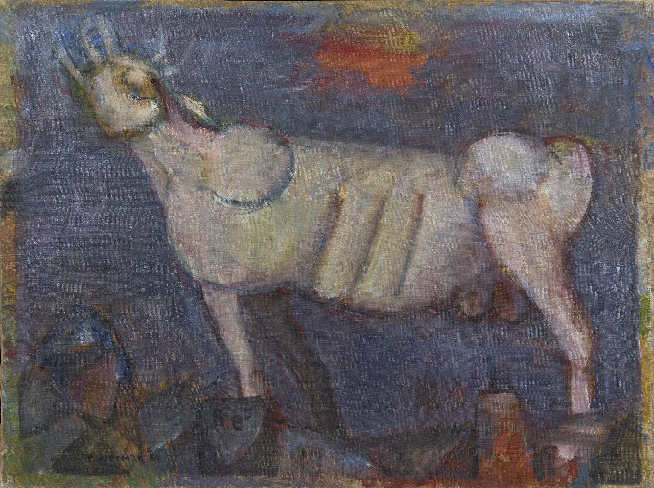 Rudi Bierman | Brullende stier, olieverf op doek, 60,5 x 80,5 cm, gesigneerd l.o. + verso en gedateerd '52, zonder lijst