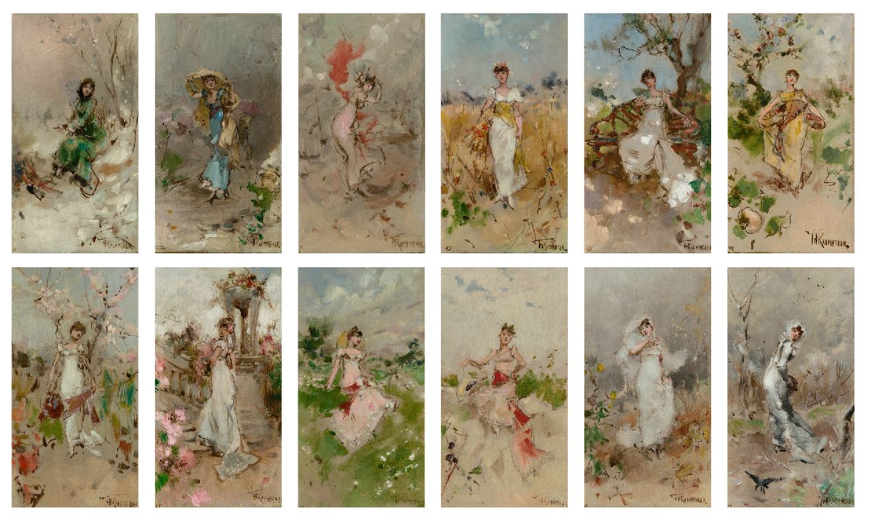 Kaemmerer F.H.  | Frederik Hendrik Kaemmerer, De 12 sterrenbeelden, olieverf op doek op schildersboard 18,5 x 10,3 cm, gesigneerd rechtsonder