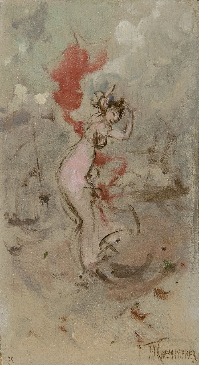 Kaemmerer F.H.  | Frederik Hendrik Kaemmerer, Maart - sterrenbeeld Vissen (tezamen met 15949 t/m 15960), olieverf op doek op schildersboard 18,5 x 10,3 cm, gesigneerd rechtsonder