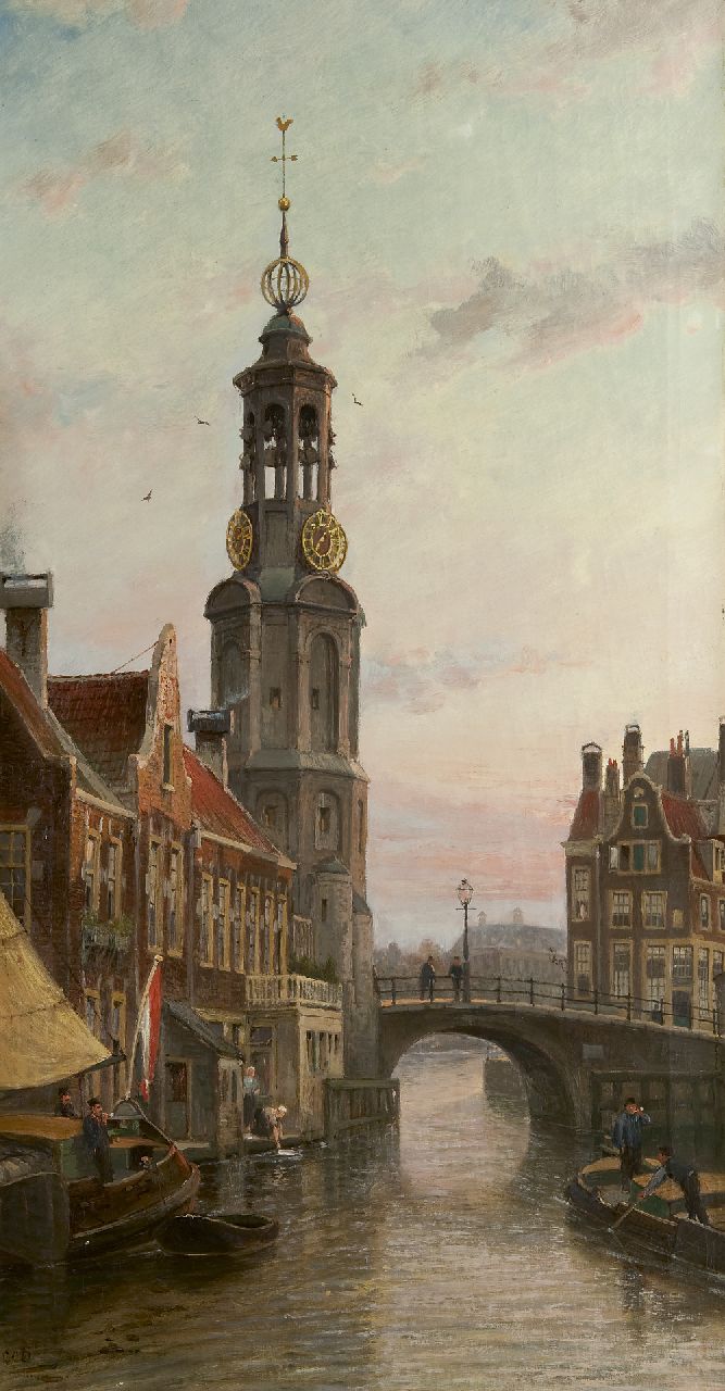 Dommelshuizen C.C.  | Cornelis Christiaan Dommelshuizen, De Munttoren in Amsterdam, olieverf op doek 97,5 x 51,8 cm, gesigneerd linksonder met initialen