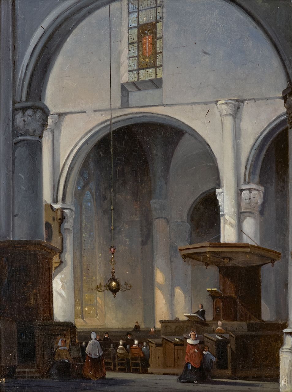 Jan Hendrik van de Laar | Kerkinterieur, olieverf op paneel, 36,9 x 27,9 cm