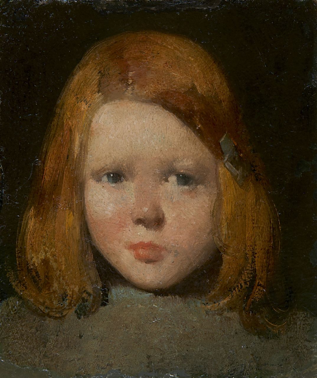 Berg W.H. van den | 'Willem' Hendrik van den Berg, Kinderportretje, olieverf op papier op board 13,6 x 11,7 cm