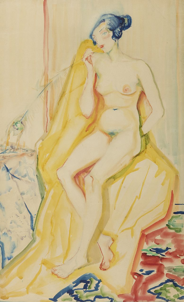 Martens-Pott A.J.  | 'Alida' Jantina Martens-Pott, Naakt, aquarel op papier 79,5 x 49,0 cm, te dateren ca. 1925