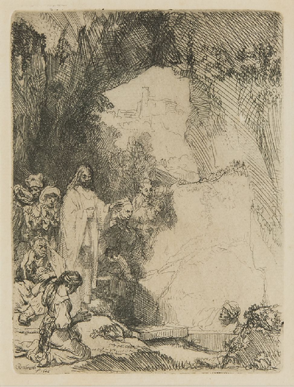 Rembrandt (Rembrandt Harmensz. van Rijn)   | Rembrandt (Rembrandt Harmensz. van Rijn), De opwekking van Lazarus, ets 15,0 x 11,4 cm, gesigneerd linksonder in de plaat en gedateerd in de plaat 1642
