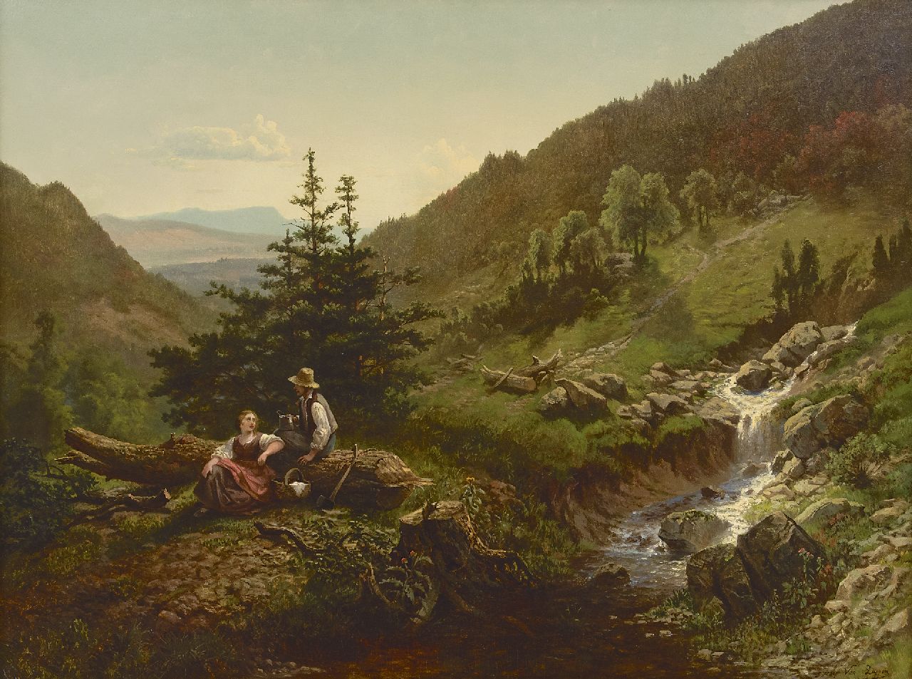 Luppen J.G.A. van | 'Joseph' Gérard Adrien van Luppen | Schilderijen te koop aangeboden | Arcadisch landschap met herderspaar, olieverf op doek 76,2 x 101,2 cm, gesigneerd rechtsonder