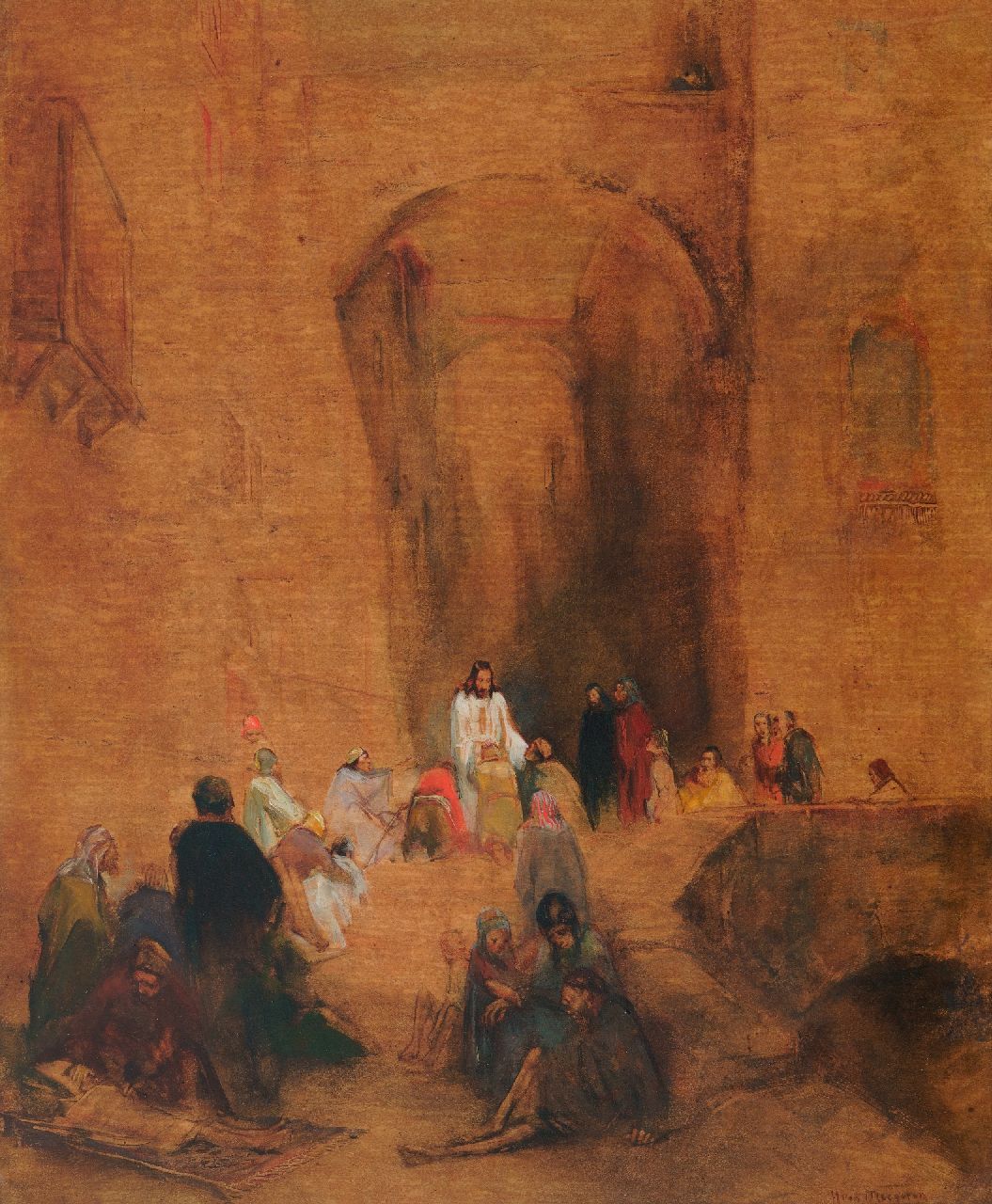 Meegeren H.A. van | Henricus Antonius 'Han' van Meegeren, Christus zegent de armen en de zieken, olieverf op schildersboard 60,3 x 48,8 cm, gesigneerd rechtsonder en gedateerd 1922