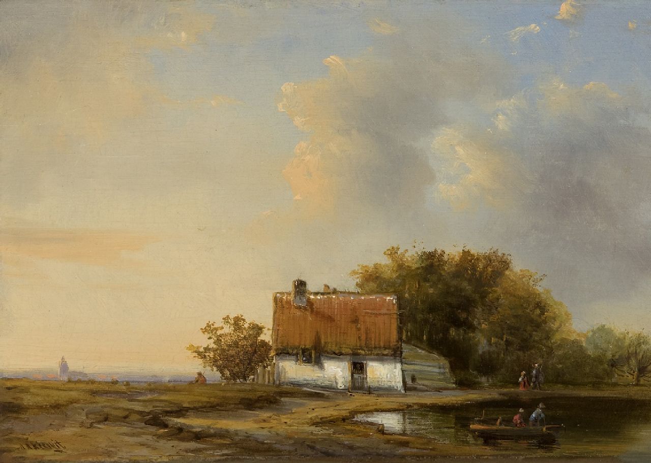 Kiewiet M.A.  | Marinus Albertus Kiewiet, Landschap met boerenhuisje, olieverf op paneel 19,1 x 26,2 cm, gesigneerd linksonder