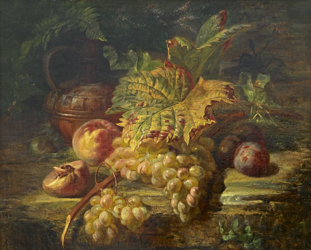 Huygens F.J.  | 'François' Joseph Huygens | Schilderijen te koop aangeboden | Stilleven met druiven, olieverf op doek 48,6 x 59,5 cm, gesigneerd linksonder en gedateerd '60, zonder lijst