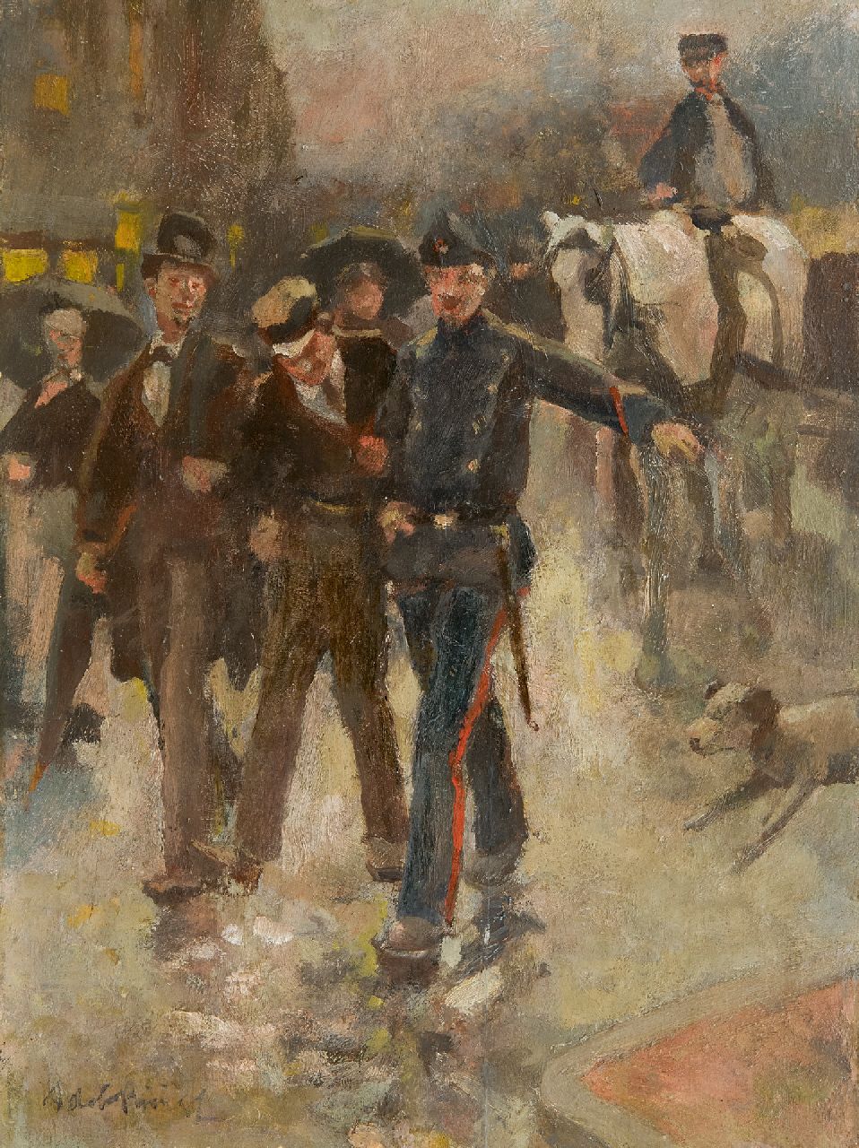 Rivière A.P. de la | Adrianus Philippus 'Adriaan' de la Rivière | Schilderijen te koop aangeboden | Onder arrest, olieverf op paneel 25,8 x 19,5 cm, gesigneerd linksonder