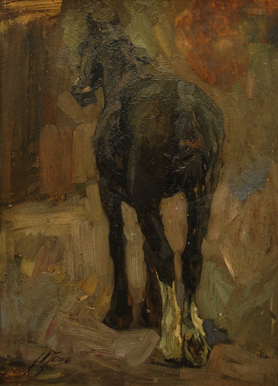 Jurres J.H.  | Johannes Hendricus Jurres, Paard op rust, olieverf op board 63,9 x 46,6 cm, gesigneerd linksonder