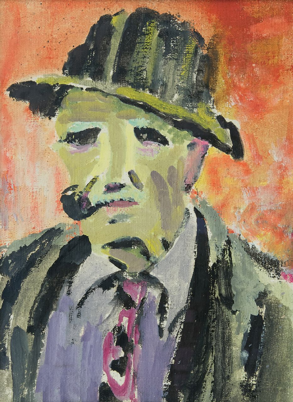 Altink J.  | Jan Altink, Portret van man met pijp, wasverf op doek 40,0 x 30,0 cm, te dateren ca. 1942