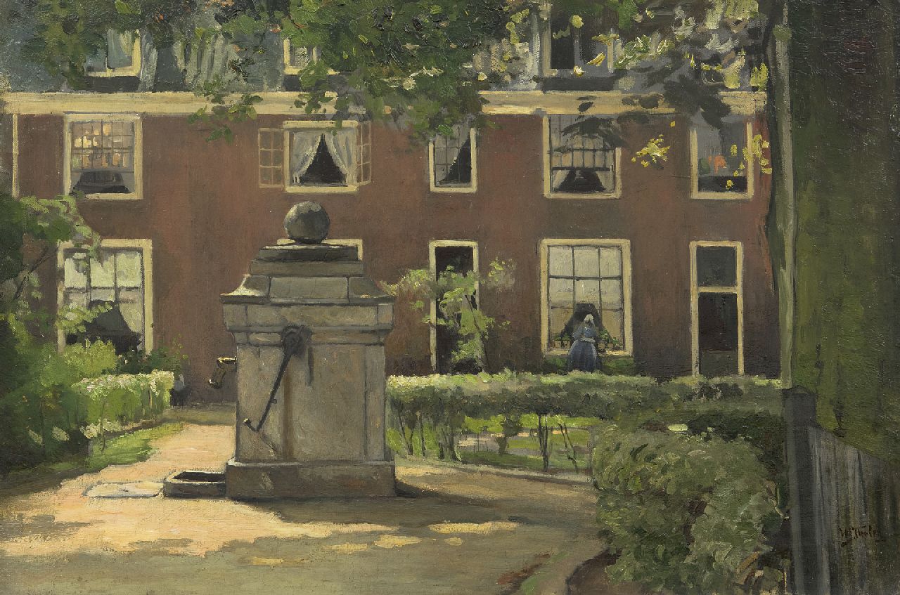 Tholen W.B.  | Willem Bastiaan Tholen, Een zonnig hofje, olieverf op doek 40,1 x 60,7 cm, gesigneerd rechtsonder