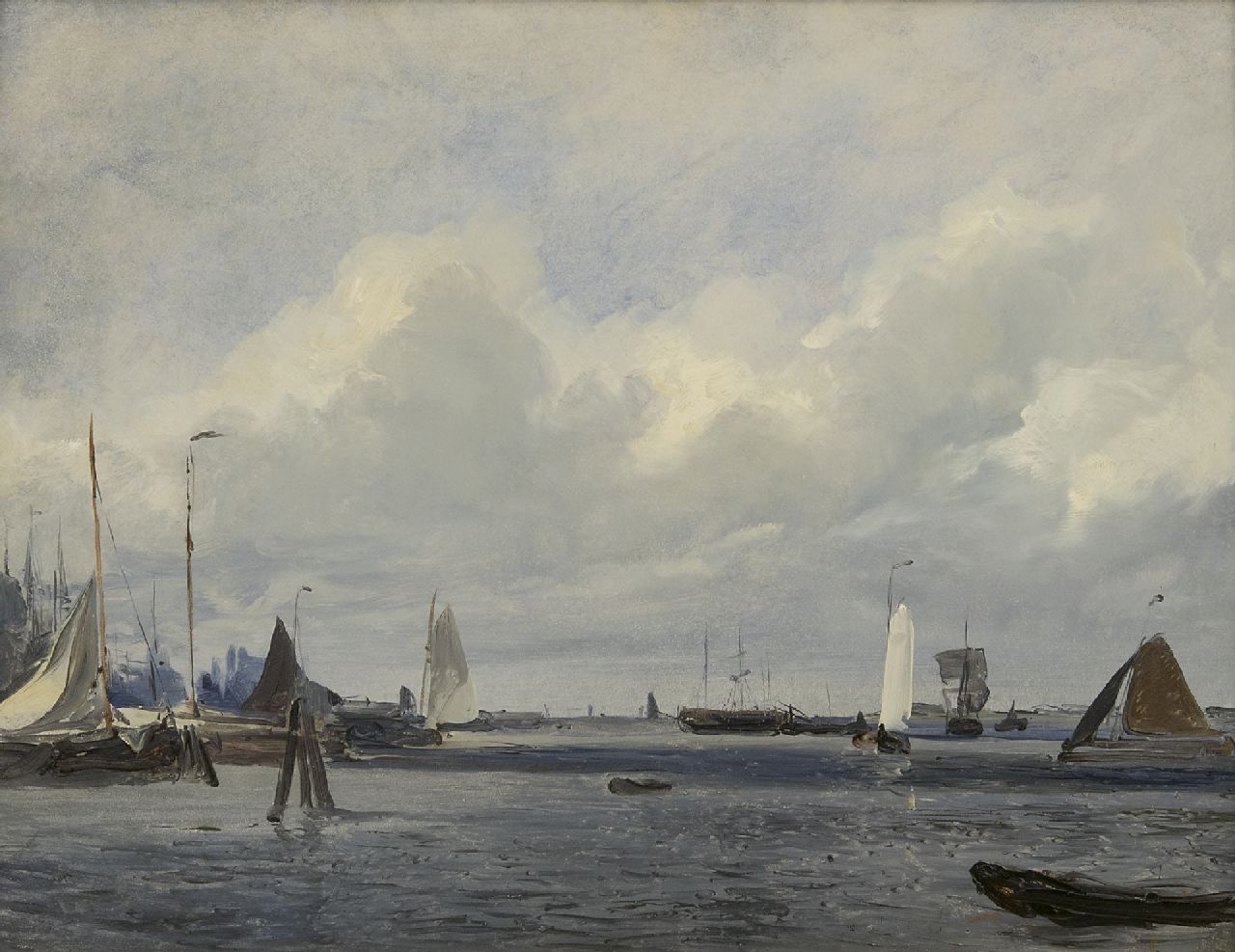 Deventer W.A. van | 'Willem' Anthonie van Deventer | Schilderijen te koop aangeboden | Havengezicht, olieverf op schildersboard 33,4 x 43,4 cm