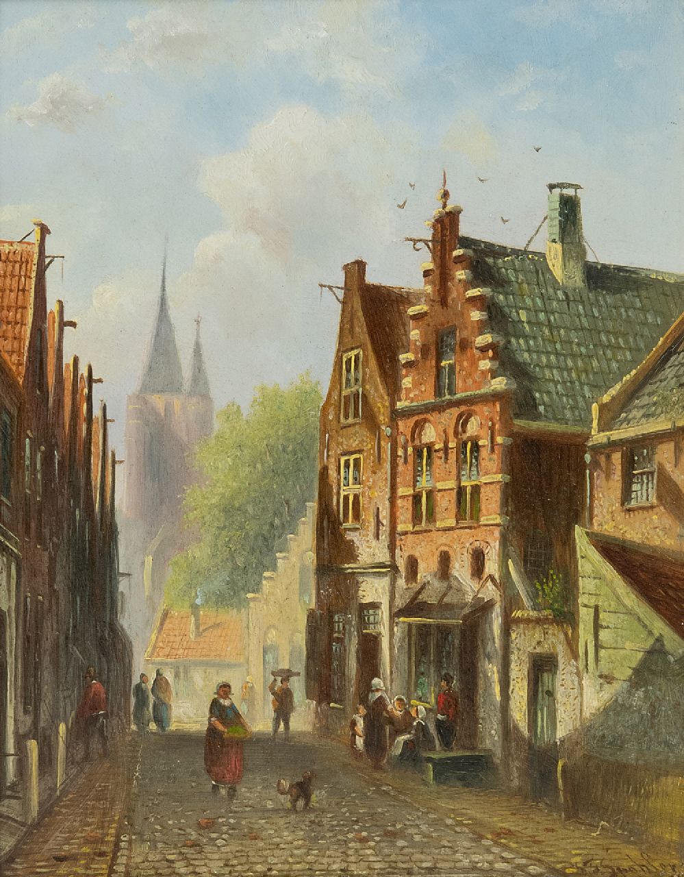 Spohler J.F.  | Johannes Franciscus Spohler, Hollands straatje, olieverf op paneel 18,9 x 14,9 cm, gesigneerd rechtsonder
